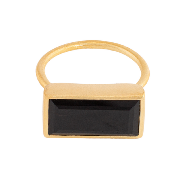 Gloria Ring in Matte Gold with Black Onyx