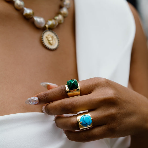 Serenity Lilly Ring with Sugarloaf Malachite - Size 6 left