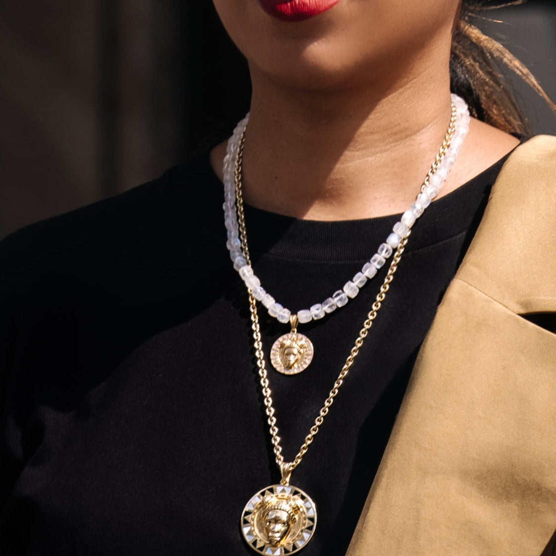 Reava Full Pendant | Onyx & Mother of Pearl, Gold Vermeil