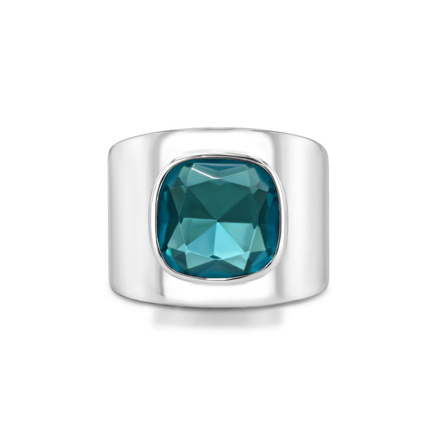 Lilly Ring in White Rhodium with London Blue Topaz