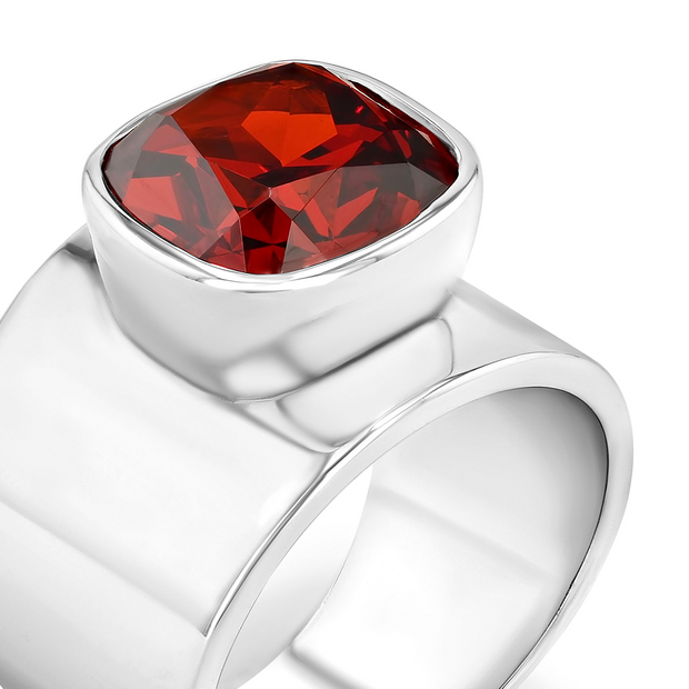 Lilly Ring in White Rhodium with Red Garnet