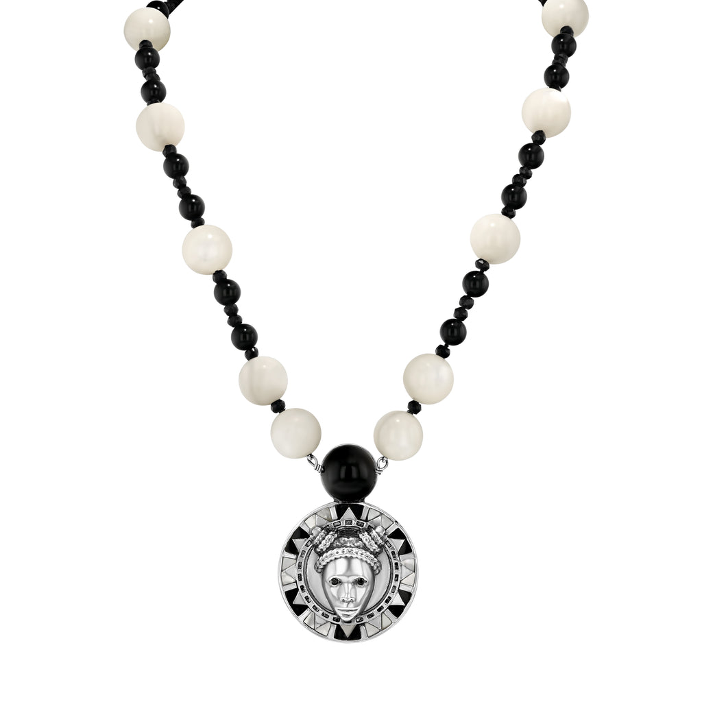 Reava Pendant with Mother of Pearl + Black Onyx