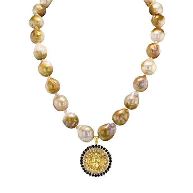 Reava Coin with Natural Blue Sapphire and Pearl Necklace