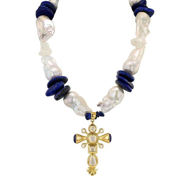 Dynasty VII Cross Pendant with Pearl and Lapis Necklace