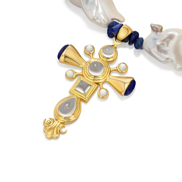 Dynasty VII Cross Pendant with Pearl and Lapis Necklace