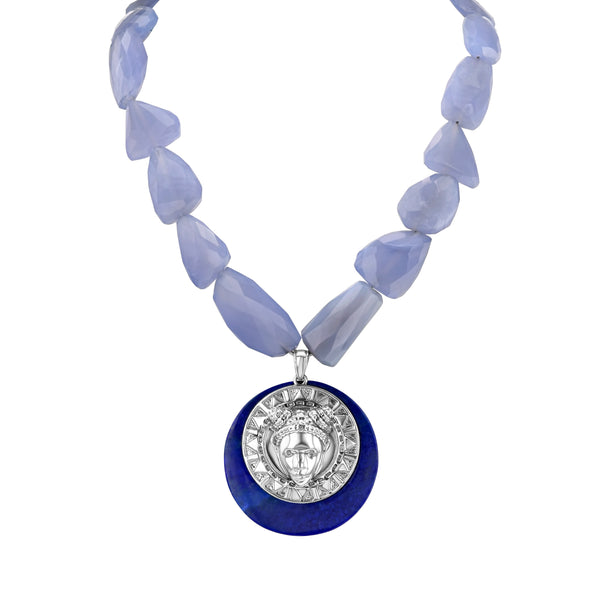 Reava Pendant in White Rhodium with Chalcedony and Lapis Lazuli
