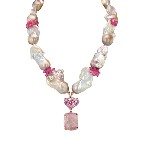 Zaria Baroque Pendant Rose Gold with Kunzite