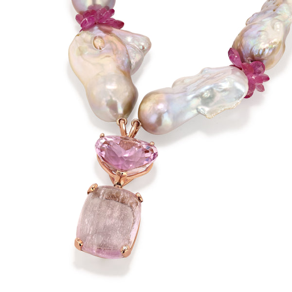 Zaria Baroque Pendant Rose Gold with Kunzite