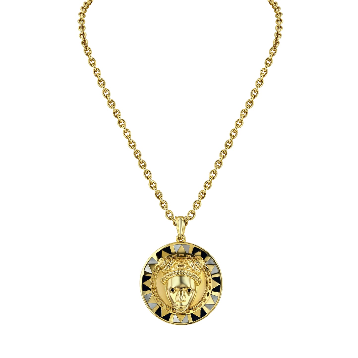 Reava Full Pendant | Onyx & Mother of Pearl, Gold Vermeil