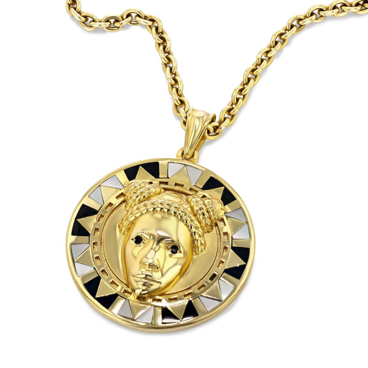 Reava Full Pendant | Onyx & Mother of Pearl, Gold Vermeil