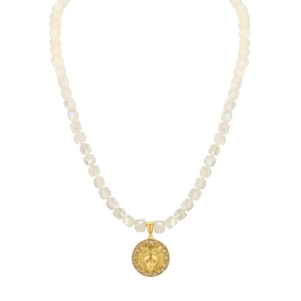 Reava Coin Enamel in Gold with Moonstone Necklace