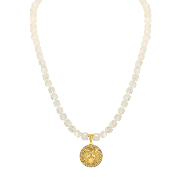 Reava Coin Enamel in Gold with Moonstone Necklace