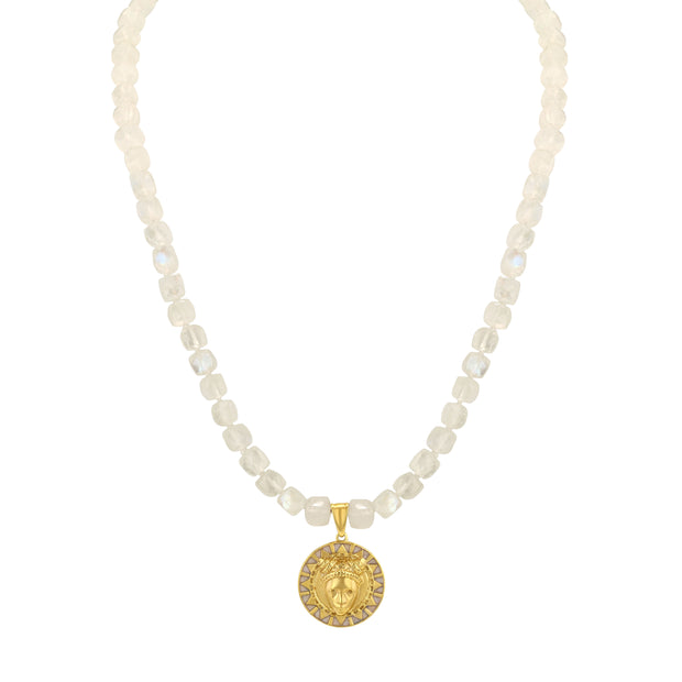 Reava Coin Enamel in Gold with Moonstone Necklace
