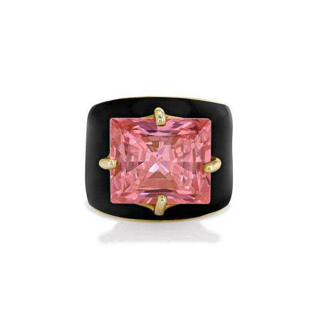 Eclipse Lilly Ring with Pink Topaz and Black Enamel
