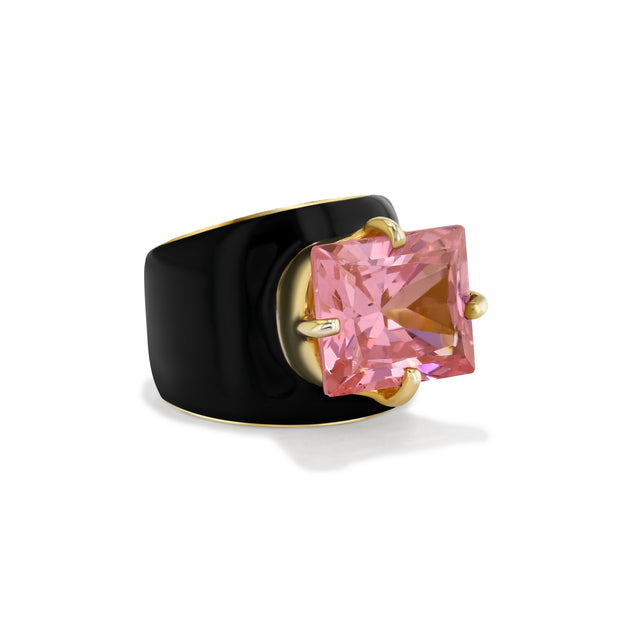 Eclipse Lilly Ring with Pink Topaz and Black Enamel