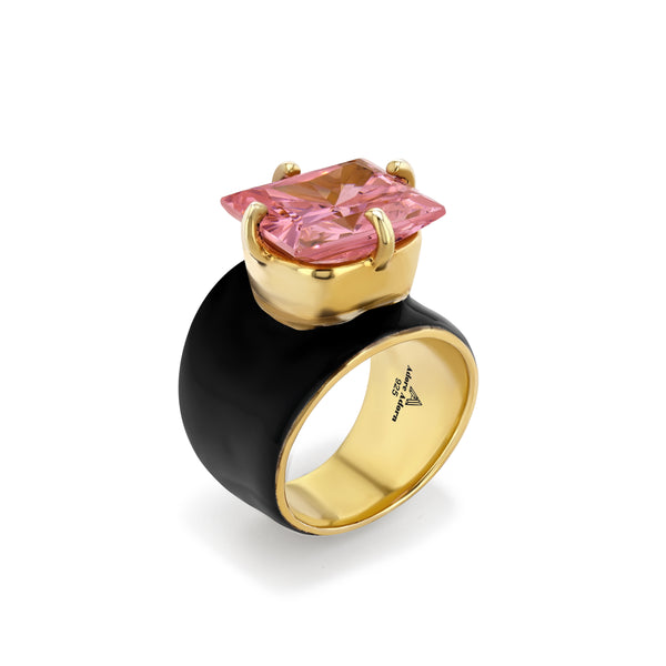 Eclipse Lilly Ring with Pink Topaz and Black Enamel