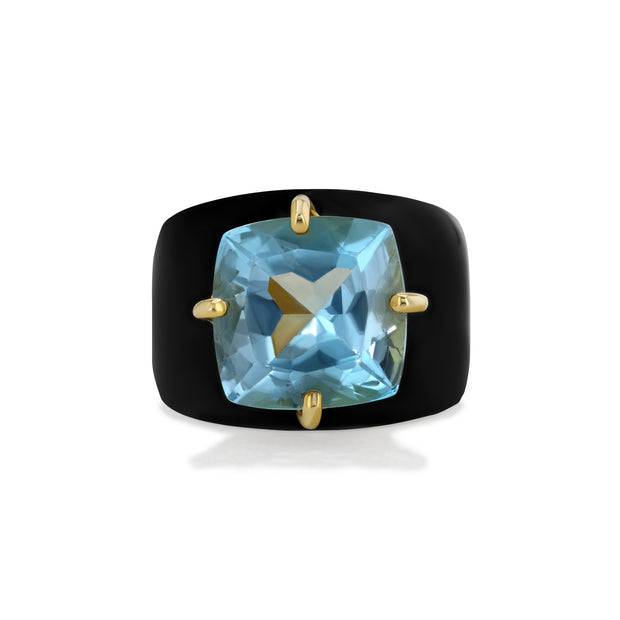 Eclipse Lilly Ring with London Blue Topaz and Black Enamel