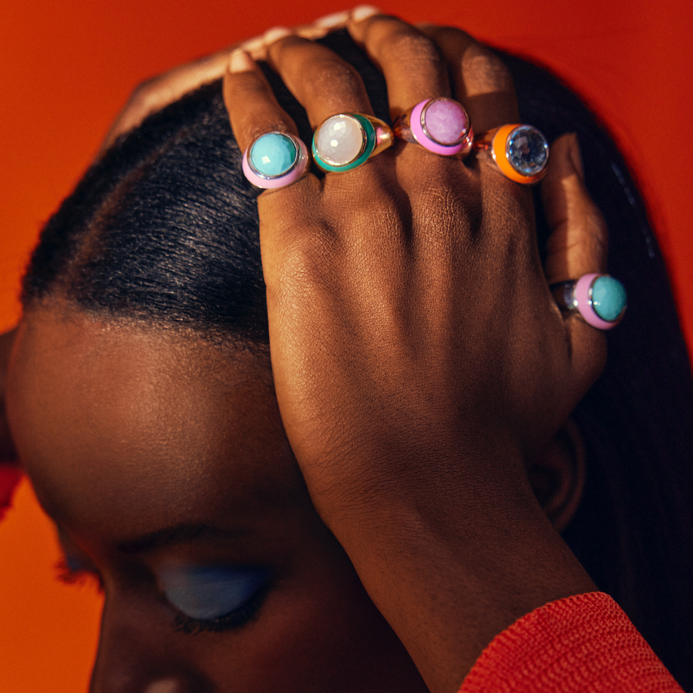 Victoria Enamel Ring | Peach Moonstone, 14K Gold