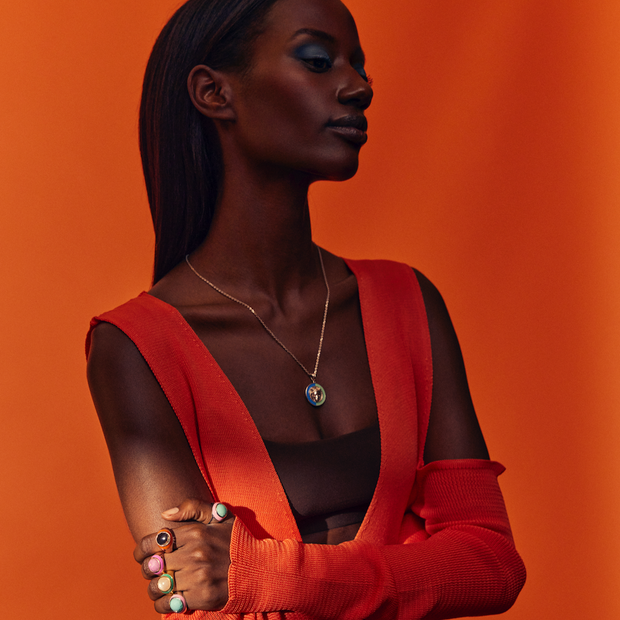 Double Layered Reava Coin Necklace in White Rhodium Adore Adorn