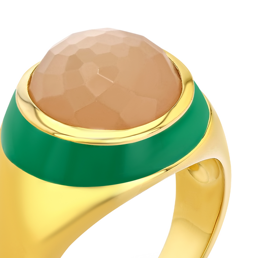 Victoria Enamel Ring | Peach Moonstone, 14K Gold