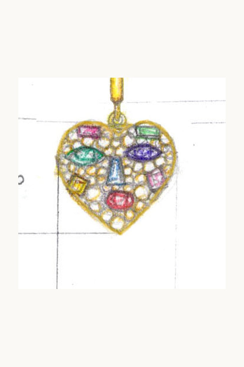 Original Adore Adorn gem heart charm sketch, hand drawn