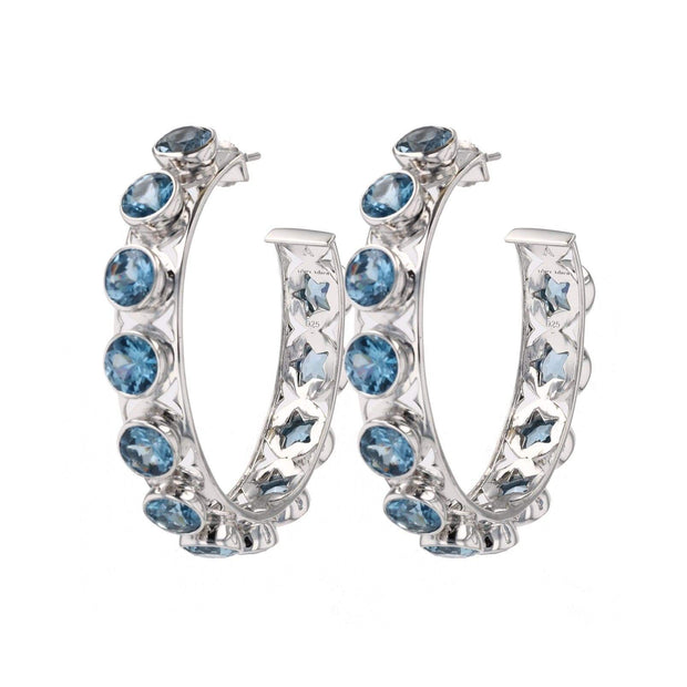Shari Hoop Earrings in White Rhodium with London Blue Topaz