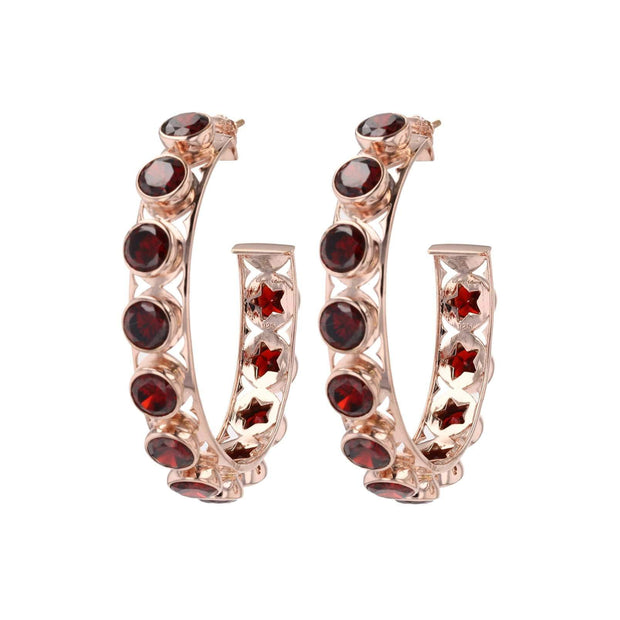 Shari Hoop Earrings in Rose Gold with Red Garnet