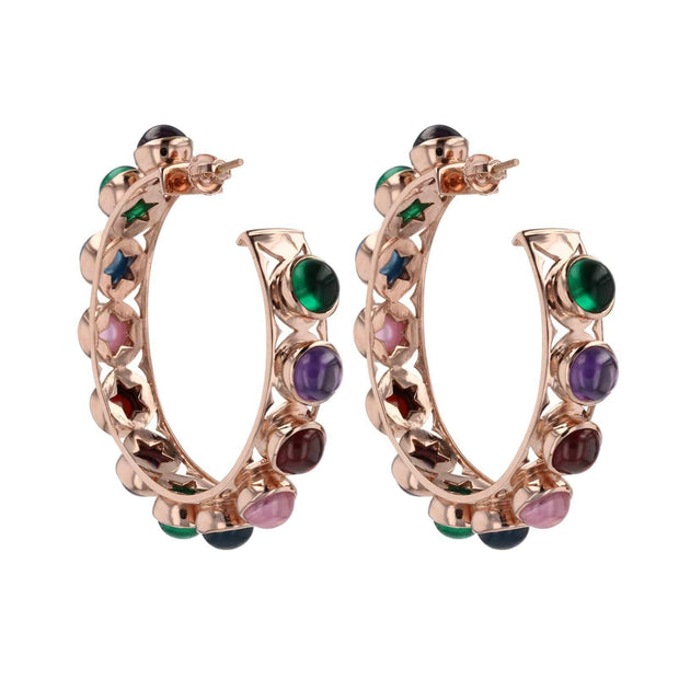 Shari Hoop Earrings in Rose Gold with Multi-Color Cabochon
