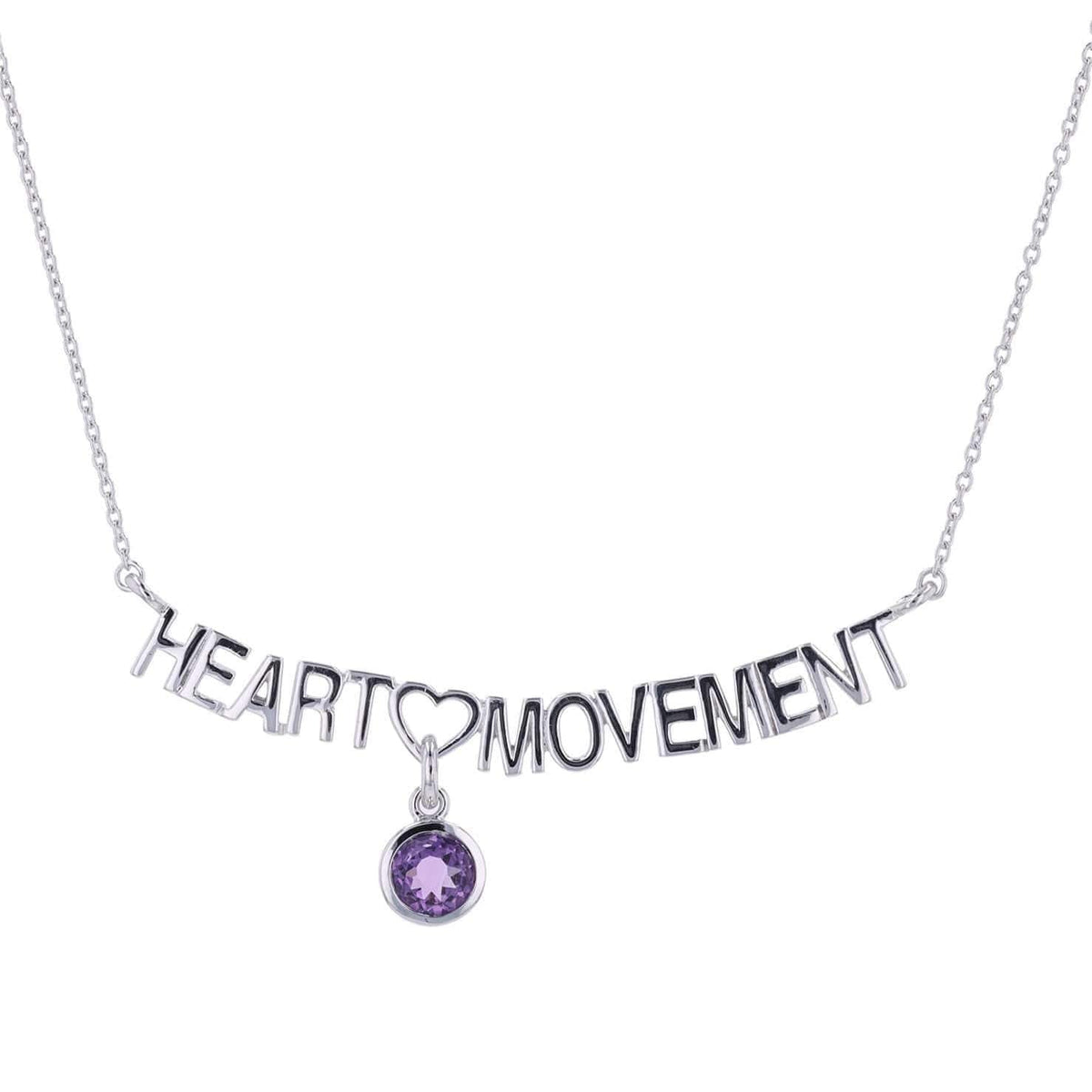 Heart Movement Necklace Amethyst Rhodium