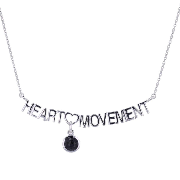 Heart Movement Necklace in White Rhodium with Black Agate