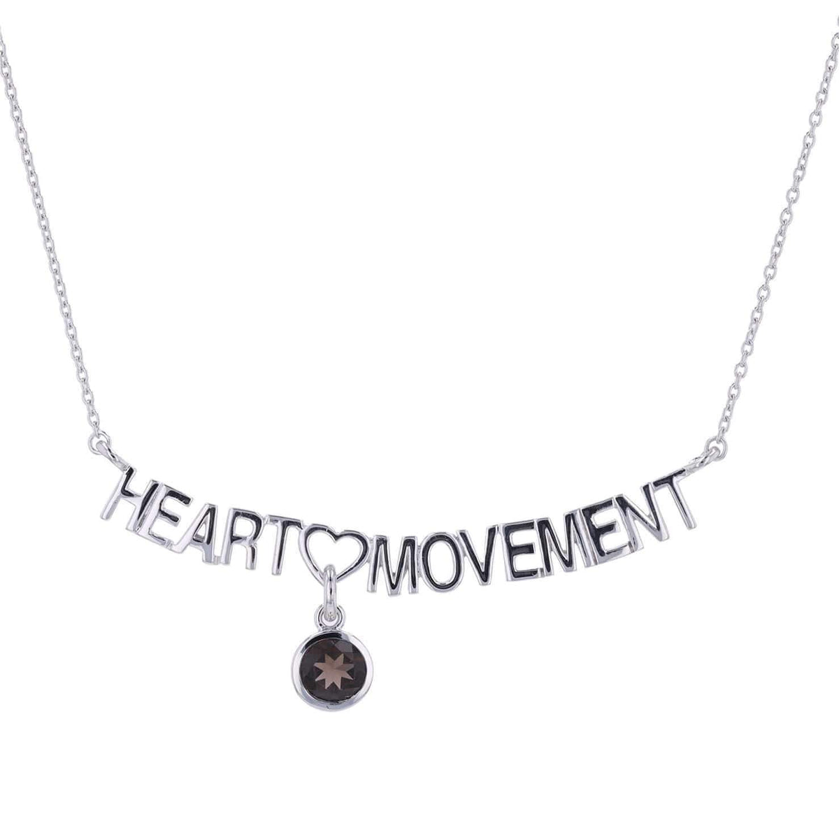 Heart Movement Necklace Smokey Quartz Rhodium