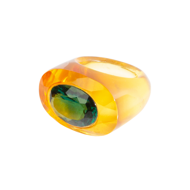 Crystal Cut Ring In Citrine with Green Quartz - 1 Only