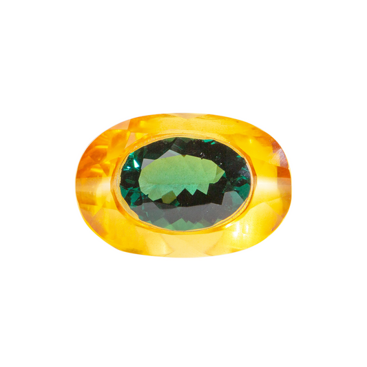 Crystal Cut Ring In Citrine with Green Quartz