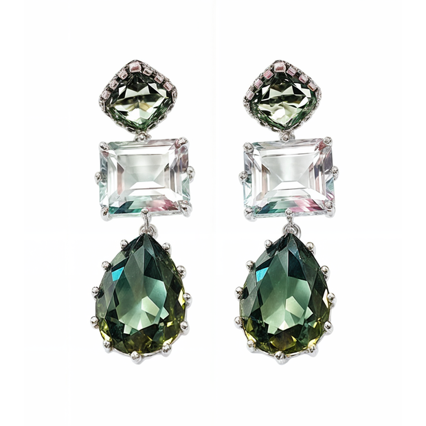 Dawn 3 Drop Gemstone Earrings in Rhodium