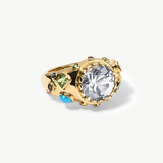 White Fire Signet | 14K Gold with Sri Lankan White Sapphire