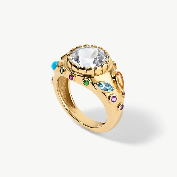 Signet Bezel – Enamel 2.0 in Solid 14K Gold with Sri Lankan White Sapphire