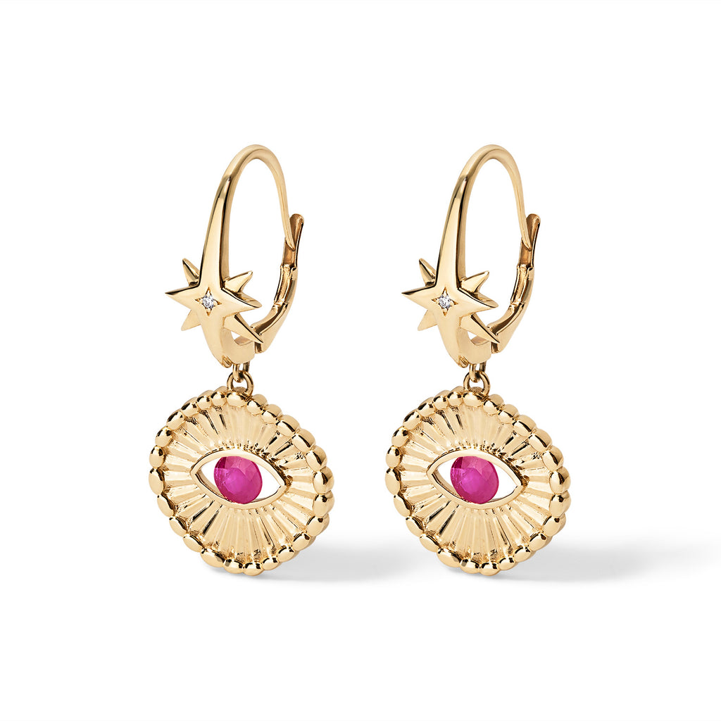 Stargazer Earrings Eye Fire 14K Ruby