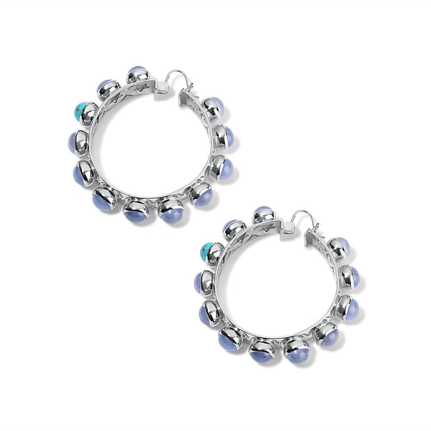 Shari Hoops White Rhodium with Chalcedony and Turquoise