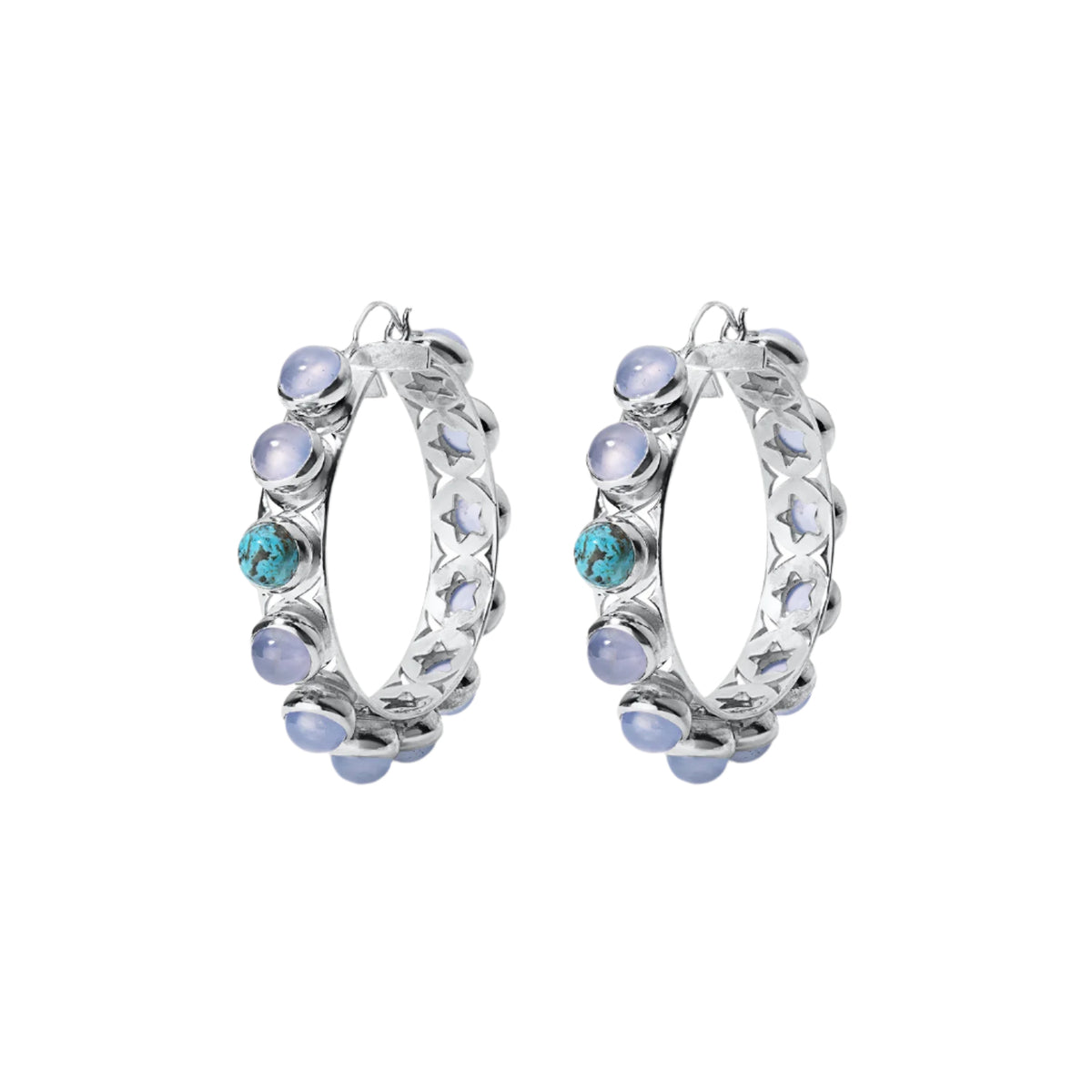 Shari Hoops Desert Siren Silver Chalcedony &