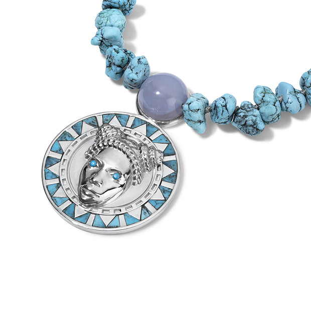 Reava Pendant in White Rhodium with Chalcedony and Turquoise