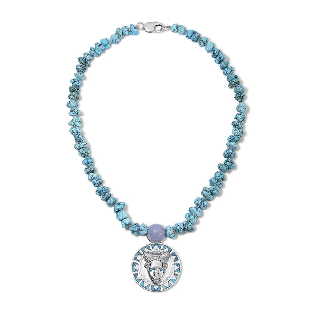 Reava Pendant in White Rhodium with Chalcedony and Turquoise