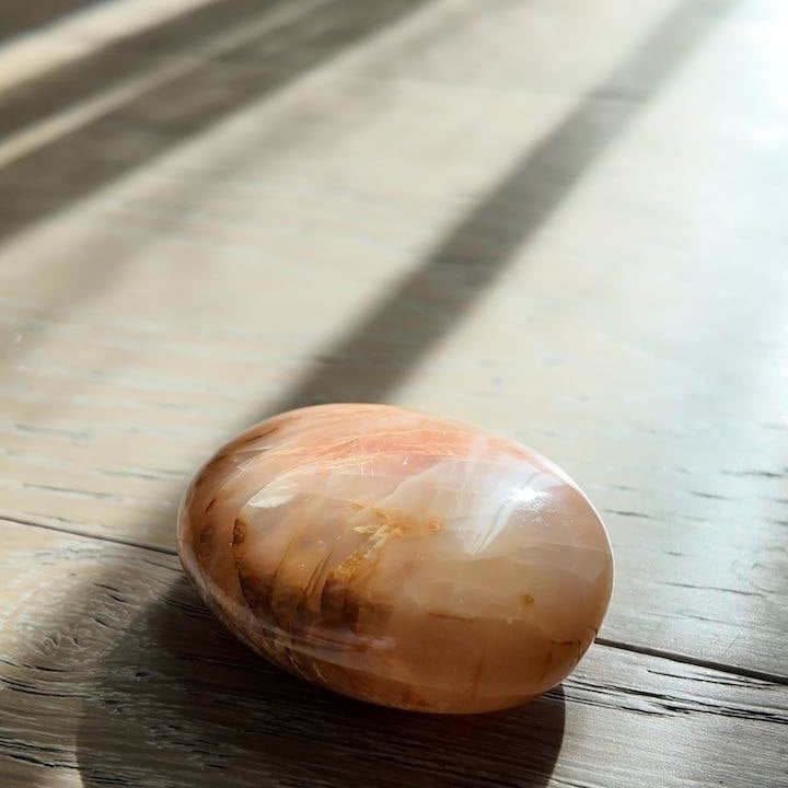 KINDLING peach moonstone palm stone