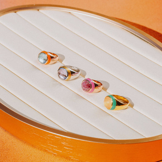 Victoria Enamel Ring | Peach Moonstone, 14K Gold