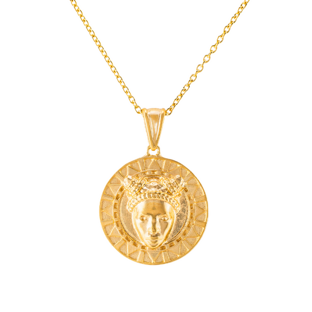 Reava Coin Necklace in 14K Gold with Light Polish