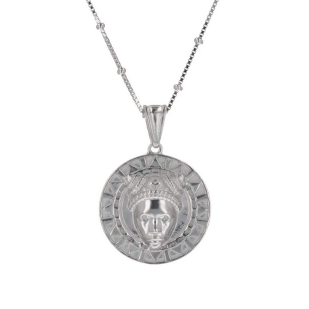 Reava Coin Necklace in White Rhodium