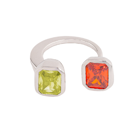 Lila Ring | Peridot + Orange Sapphire, White Rhodium