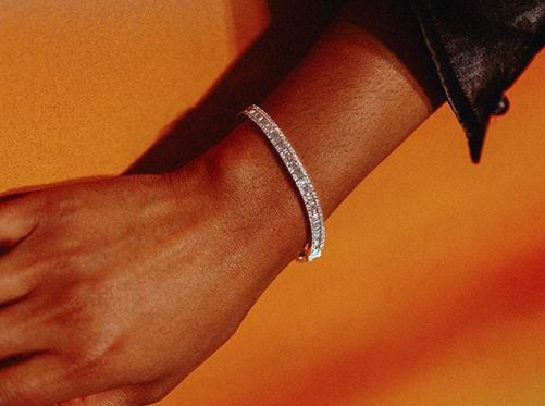 Birthstone Baguette Bracelet with Diamond Dangles – Shahla Karimi