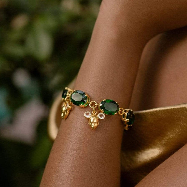 Adore Adorn Bracelet Twins Charm Bracelet with Green + White Quartz in Gold