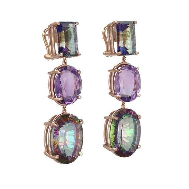 3-Drop Mystical  Earring with Pink + Mystic Topaz