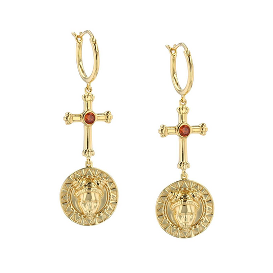 Faces Earrings | Red Garnet, 14K Gold Vermeil